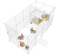 HOMIDEC Rabbit Run,Double Puppy Pen with Door,Encrypted Wire Mesh Cages 29 Panels Indoor/Outdoor DIY Metal Pet Fence for Puppy,Rabbit,Kitten,Hamster,Guinea Pig,Turtle,Hedgehog.White(140x70x70CM)