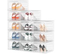 HOMIDEC Shoe Boxes,12 Pack Shoe Storage Box Clear Plastic Stackable Shoe Organizer Containers with Lid for Women/Men,34.5 x 27 x 19 cm