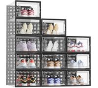HOMIDEC Shoe Storage Box,12 pcs Stackable Shoe Boxes Clear Plastic Shoe Organizer Shoe Containers with Lids for Women/Men Fit UK 9.5,BLACK