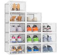 HOMIDEC Shoe Storage Box,12 pcs Stackable Shoe Boxes Clear Plastic Shoe Organizer Shoe Containers with Lids for Women/Men,Fit UK 9.5