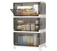 HOMIDEC Storage Boxes with Lids,22 Litre 3 Pack Stackable Boxes with Wheels,Foldable Storage Drawers,Plastic Unit for Toys/Office Supplies/Snacks/Books/Clothes,Smoke Grey