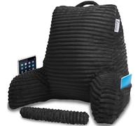 Homie Reading Bed Rest Pillow with Reading Light and Wrist Support, Has Arm Rests, and Back Support for Lounging, Reading, Working on Laptop, Watching TV (Black), S