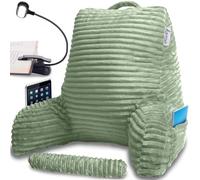 Homie Reading Pillow with Reading Light and Wrist Support, Has Arm Rests, and Back Support for Bed Rest, Lounging, Reading, Working on Laptop, Watching TV (Green)