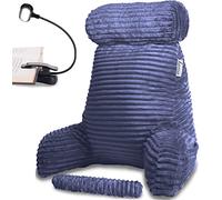 Homie Reading Pillow with Reading Light and Wrist Support, Has Arm Rests, and Back Support for Bed Rest, Lounging, Reading, Working on Laptop, Watching TV (Large, Blue)