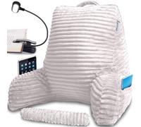 Homie Reading Pillow with Reading Light and Wrist Support, Has Arm Rests, and Back Support for Bed Rest, Lounging, Reading, Working on Laptop, Watching TV (White)