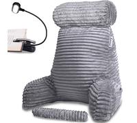 Homie Reading Pillow with Reading Light and Wrist Support, Has Arm Rests, and Back Support for Bed Rest, Lounging, Reading, Working on Laptop, Watching TV (Large, Gray)