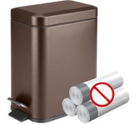 Homie Soft Close, Rectangular Bin 5L with Anti - Bag Slip Liner and Lid, Use as Mini Garbage Basket, Slim Trash Can, or Decor in Bathroom (Bronze)