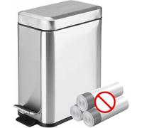 Homie Soft Close, Slim Bin 6L with Anti - Bag Slip Liner and Lid, Use as Mini Garbage Basket, Slim Trash Can, or Decor in Bathroom (Brushed Stainless Steel)