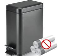 Homie Soft Close, Slim Bin 6L with Anti - Bag Slip Liner and Lid, Use as Mini Garbage Basket, Slim Trash Can, or Decor in Bathroom (Matte Black)