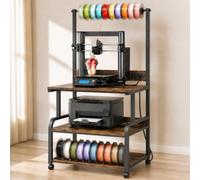 Homieasy 3D Printer Stand with Charging Station, 29.1" x 22.8" Large Printer Table with Filament Storage, Heavy Duty Rolling Printer Cart with Wheels, 2-Tier Wood Shelves for 2 Devices, Rustic Brown