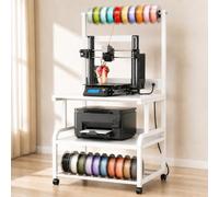 Homieasy 3D Printer Stand with Charging Station, 29.1" x 22.8" Large Printer Table with Filament Storage, Heavy Duty Rolling Printer Cart with Wheels, 2-Tier Wood Shelves for 2 Devices, White