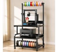 Homieasy 3D Printer Stand with Charging Station, 29" x 23" Large Printer Table with Filament Storage, Heavy Duty Rolling Printer Cart with Wheels, 2-Tier Wood Shelves for 2 Devices, Black