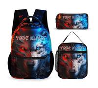 Homieblanket Custom Wolf Backpack with Lunch Box & Pencil Case, 16 Inch Cute Wolf Themed Bookbag, Adjustable Lightweight Large Capacity, Colorful Wolf Backpack Set for Kids Girls Boys School