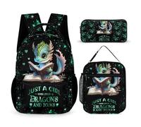 Homieblanket Dragon Backpack with Lunch Box & Pencil Case, 16 Inch Cute Dragon Themed Bookbag, Adjustable Lightweight Large Capacity, Colorful Dragon Backpack Set for Kids Girls Boys School