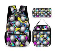 Homieblanket Golf Backpack with Lunch Box & Pencil Case, 16 Inch Cool Golf Themed Bookbag, Adjustable Durable Lightweight Large Capacity, Colorful Golf Backpack Set for Kids Girls Boys School