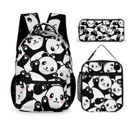 Homieblanket Panda Backpack with Lunch Box & Pencil Case, 16 Inch Cute Panda Themed Bookbag, Adjustable Lightweight Large Capacity, Colorful Panda Backpack Set for Kids Girls Boys School