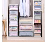Homieco Stackable Box Chest Plastic Transparent Drawer Unit Organizer wardrobe Storage Boxes, X-Large/Beige