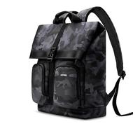 HOMIEE 15.6 Inch Laptop Travel Backpack for Men, Roll Top School Bag 25L Anti-theft Casual Daypack Water Resistant Business Rucksack for Travel Work Hiking Camping Weekend, Commuting Black Camo