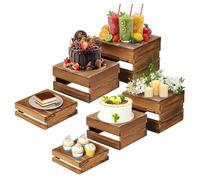 HOMIEE 6 Pack Buffet Risers Wooden Display Stand Square Wood Cupcake Stands Food Risers for Buffet Table Stackable Cube Boxes Display for Birthday, Parties, Wedding Home Decor
