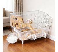 HOMIEE Large Hamster Cage, 8 in 1 Acrylic Gerbil Cage with All Accessories 2-Layer Hamster House 360°Transparent View, Top Open Mouse Cage Hamster Habitat for Dwarf Hamster Pet Mice