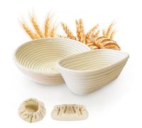 Homiely Bread Proofing Basket, Natural Rattan Sourdough 10" banneton basket Oval and 9" Round with Linen Liners for Bakers