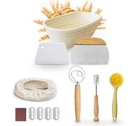 Homiely Bread Proofing Basket, Natural Rattan Sourdough Kit, 13 Piece - 10" Oval Banneton Basket with Bread Lame, Danish Whisk, Linen cover and more for Professional Home Bakers