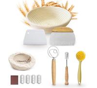 Homiely Bread Proofing Basket, Natural Rattan Sourdough Kit, 13 Piece - 9" Round Banneton Basket with Bread Lame, Danish Whisk, Linen cover and more for Professional Home Bakers