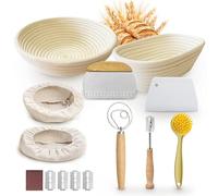 Homiely Bread Proofing Basket, Natural Rattan Sourdough Kit, 15 Piece Set - 10" banneton basket Oval and 9" Round with Bread Lame, Danish Whisk, Bowl Scraper, Linen Liners for Bakers