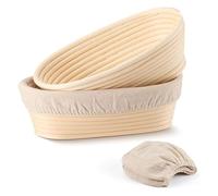 Homiely Sourdough Proofing Basket Set of 2 - 10" Oval Banneton Bread Proofing Basket, Natural Rattan Dough Basket with Linen Cloth Liners for Sourdough