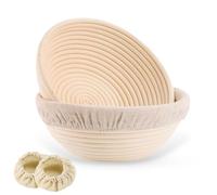 Homiely Sourdough Proofing Basket Set of 2 - 9" Round Banneton Bread Proofing Basket, Natural Rattan Dough Basket with Linen Cloth Liners for Sourdough