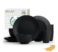 Homienly 16-Piece Wheat Straw Dinnerware Sets, Reusable Unbreakable Plates and Bowls Sets,Cups,Service for 4, Premium Dishwasher and Microwave Safe Dish Sets for Kitchen,Outdoor - Black