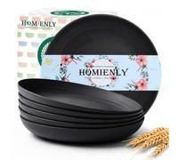 Homienly Wheat Straw Deep Plates 10 Inch Large Dinner Plates Set of 6 Unbreakable & Lightweight Plastic Plates for Salad,Pizza Microwave & Dishwasher Safe Plates Set for Serving,Camping,Dorm (Black)