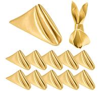 Homiest 12 Pack Gold Yellow Satin Dinner Napkins - 20x20 Inches, Square Decorative Napkins for Wedding, Banquet, Graduation Party