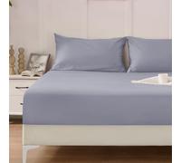 Homiest 3PCS Pure Cotton Fitted Sheet & Pillowcase Set, King Size, 400 Thread Count, Soft & Breathable, 15 Inch Deep Pocket, Luxury 5-Star Hotel Quality Cotton Sheets, Light Grey