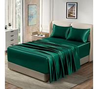 Homiest 4pcs Extra Deep Pocket Satin Sheets Queen Size Bed Set, 18-24 Inch Deep Pocket Bed Sheets Blackish Green Satin Sheet Set, Silky Satin Bedding Set Soft Fitted Sheet Set Fits Ultra Deep Mattress