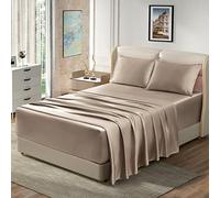 Homiest 4pcs Extra Deep Pocket Satin Sheets Queen Size Bed Set, 18-24 Inch Deep Pocket, Taupe Satin Sheet Set Fits Ultra Deep Mattress