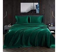 Homiest 4pcs Satin Sheets Set Luxury Silky Satin Bedding Set with Deep Pocket, 1 Fitted Sheet + 1 Flat Sheet + 2 Pillowcases (King Size, Blackish Green)