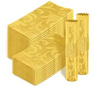 Homiest 50 Pack Jacquard Satin Dinner Napkins 17x17 Inches - Damask Decor, Scalloped Square, Silky Wedding, Smooth Table Cloth for Restaurant Graduation Party (Gold)