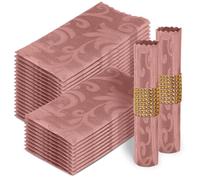 Homiest 50 Pack Jacquard Satin Napkins - 17x17 Inch Damask Dinner Napkins with Scalloped Edges, Perfect for Weddings, Parties and Restaurants (Rose Gold)