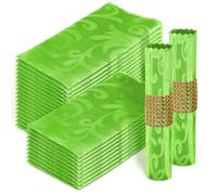 Homiest 50 Pack Jacquard Satin Napkins - 17x17 Inches Damask Dinner Decor, Scalloped Square Silky Wedding Napkins, Smooth Table Cloth for Restaurant Graduation Party (Lime Green)