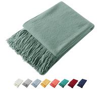 Homiest Decorative Knitted Throw Blanket with Fringe, Lightweight Acrylic Knit, Soft & Cozy Tassel Blanket for Couch, Sofa, Bed (Sage Green, 50 x 60 Inch)