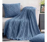 Homiest Dusty Blue Cable Knit Throw, 60 x 80 Inch, Lightweight Acrylic Knitted Blanket with Diamond Texture, Soft & Cozy for Couch, Bed, Sofa