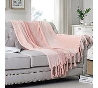 Homiest Fleece Throw Blanket with Fringe, Soft & Cozy Flannel Light Pink Blanket, Lightweight Decorative Blanket for Sofa Bed Chair All Season (Blush Pink, 50 x 60 Inch)
