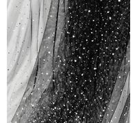 Homiest Glitter Tulle Fabric Rolls with Star Moon Sequin, 10 Yards x 54 Inch Wide Black Tulle Rolls for Tutu Skirt Bridal Veil Wedding Arch Party Decorations