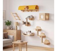 Homiflex Cat Wall Shelves with Tunnel 12 in 1 Solid Wood Wall Furniture with Scratching Posts, Cave and Steps, Multi-Level Cat Climbing System, Space Saver, Shelves