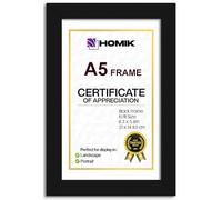 HOMIK A5 Frame with Acrylic Glass and Mount - A5 Picture Frame for Home Decor or Gift - A5 Black Frame