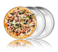 Homikit 12-Inch Pizza Baking Tray, Stainless Steel Pizza Baking Sheet Set of 3, Round Serving Pan, Healthy & Sturdy, Matt Finished & Dishwasher Safe