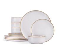 Homikit 12 Piece Dinner Set, Reactive Glaze Kitchen Dinnerware Sets for 4, Elegant Stoneware Included Plates and Bowls, Non-Scratch & Sturdy, Dishwasher & Microwave Safe, Cappuccino Beige