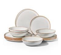 Homikit 12-Piece Dinner Set, Reactive Glaze Stoneware Dinnerware for 4 People, Irregular Shape Plates and Bowls, Non-Toxic & Scratch Resistant, Microwave and Dishwasher Safe - Cappuccino White