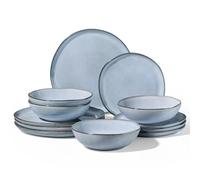 Homikit 12-Piece Dinner Set, Reactive Glaze Stoneware Dinnerware for 4 People, Irregular Shape Plates and Bowls, Non-Toxic & Scratch Resistant, Microwave and Dishwasher Safe - Pearl Blue